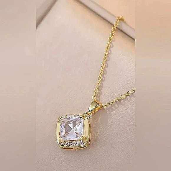 Earrings Necklace Set Square Cubic Zirconia Chic Minimalist Modern Holiday Gift - Picture 5 of 6